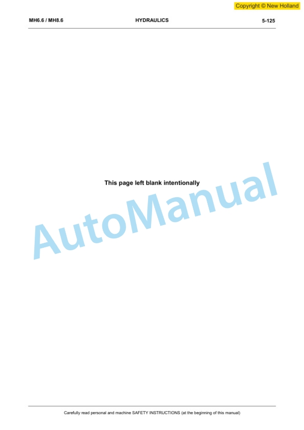 New Holland MH6.6, MH8.6 Hydraulic Excavator Workshop Manual 60413562EN-4
