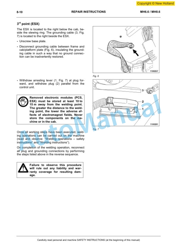 New Holland MH6.6, MH8.6 Hydraulic Excavator Workshop Manual 60413562EN-5
