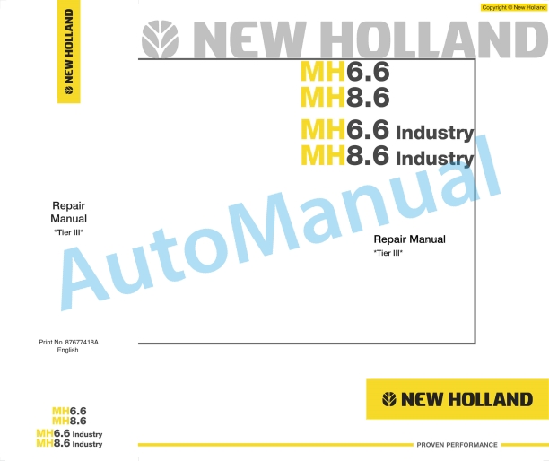 New Holland MH6.6, MH8.6 Industry Repair Manual 87677418A
