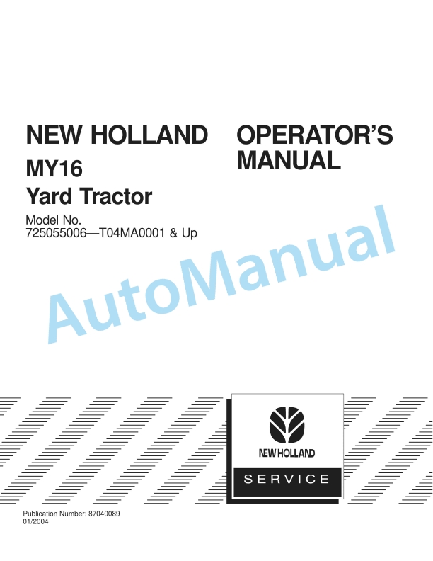 New Holland MY16 Yard Tractor Operation and Maintenance Manual 87040089