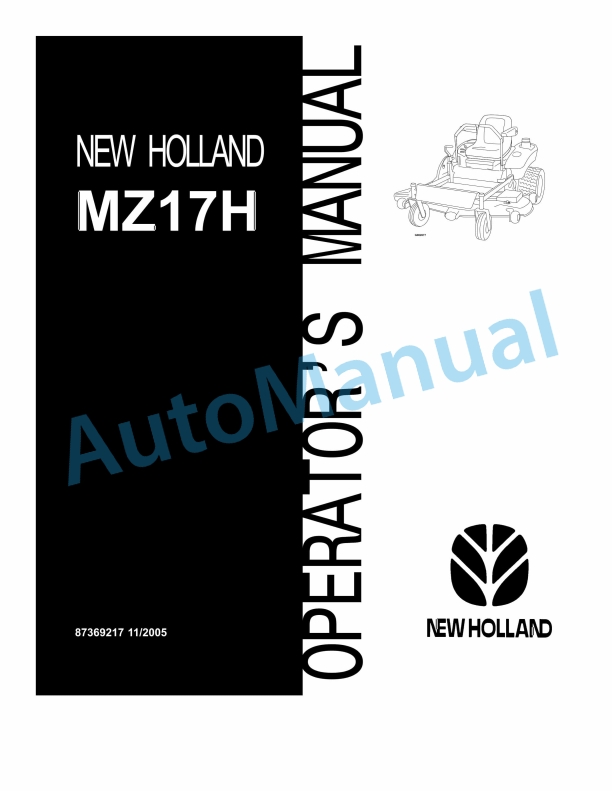 New Holland MZ17H Operation and Maintenance Manual 87369217