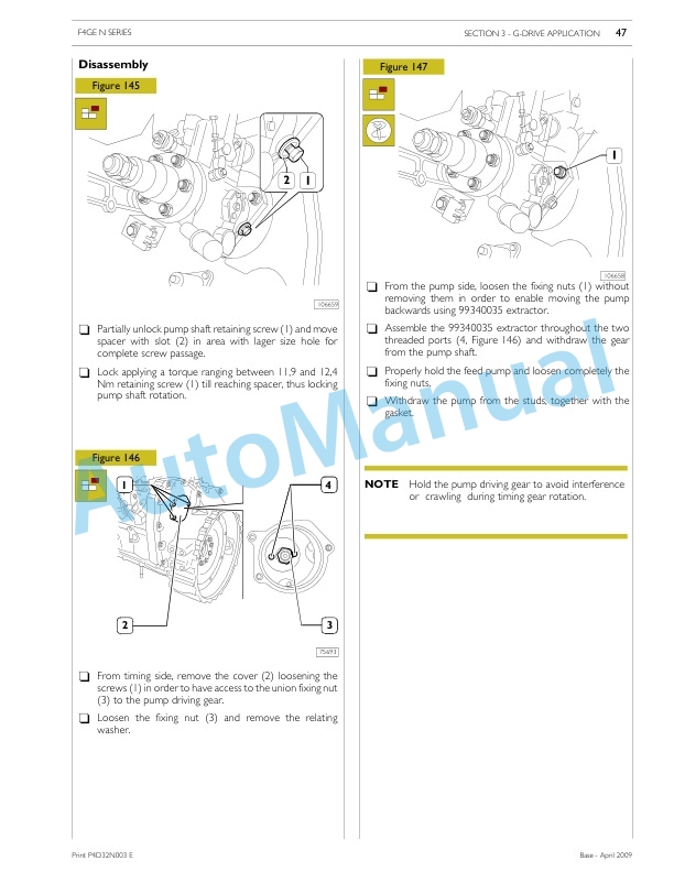 Alternative view of New Holland N45, N67 N Series Tier 3 G-Drive Appilcation Technical and Repair Manual P4D32N003E