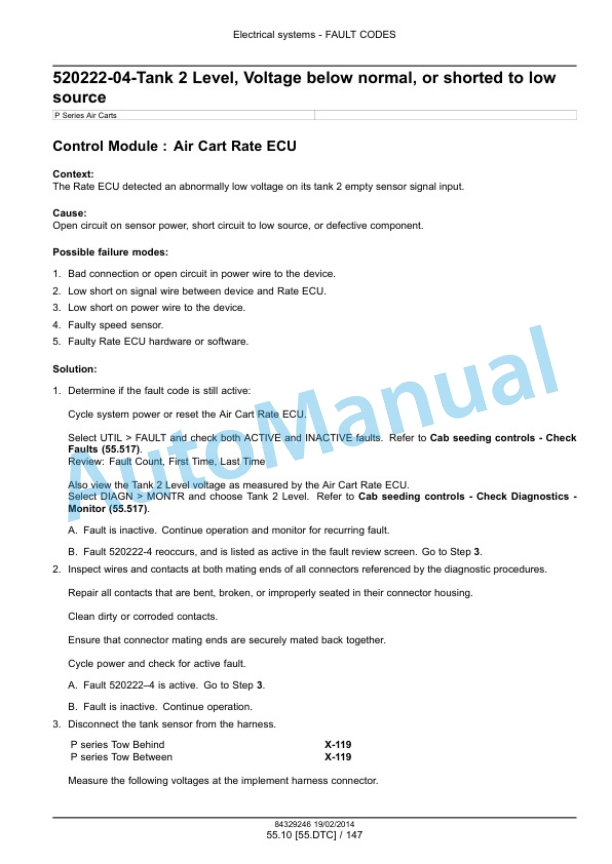 New Holland P1030, P1040, P1050, P1060 Air Cart Service Manual 84329246-4
