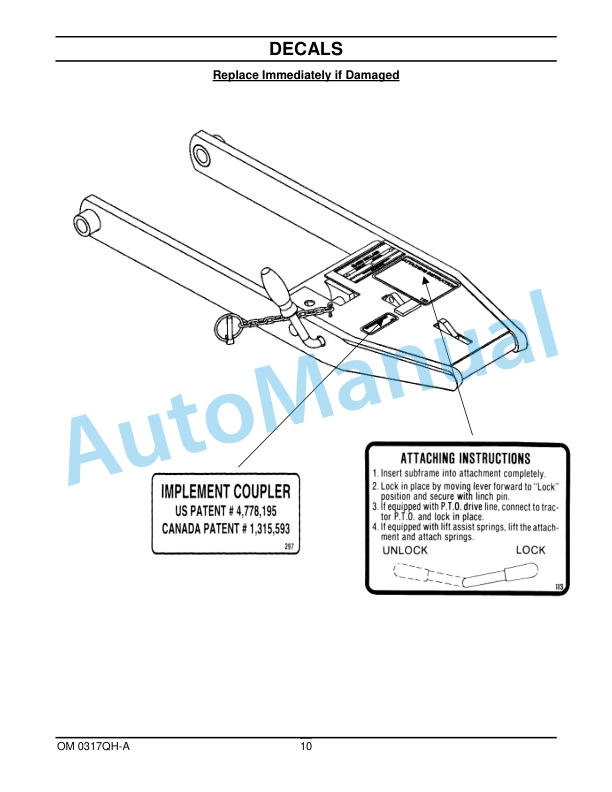 New Holland Quick Hitch and Subframe For TC Tractor Operation and Maintenance Manual 87026633-3