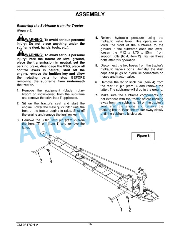New Holland Quick Hitch and Subframe For TC Tractor Operation and Maintenance Manual 87026633-4