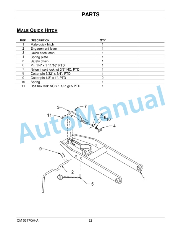 New Holland Quick Hitch and Subframe For TC Tractor Operation and Maintenance Manual 87026633-5