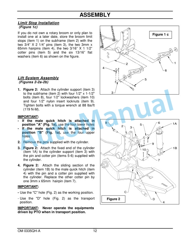New Holland Quick Hitch - Subframe - Mid PTO Drive Kit Operation and Maintenance Manual 87050073-3