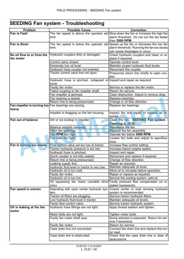 New Holland SC180, SC230, SC260, SC380, SC430 Repair Manual 87367201-5