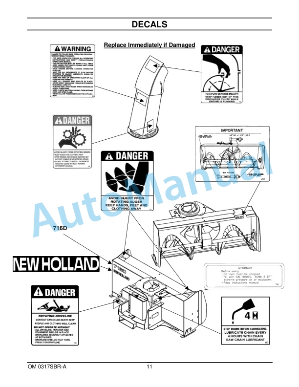 New Holland Snowblower Rear Package - 51, 63 Snowblower Head Operation and Maintenance Manual 87026635-3