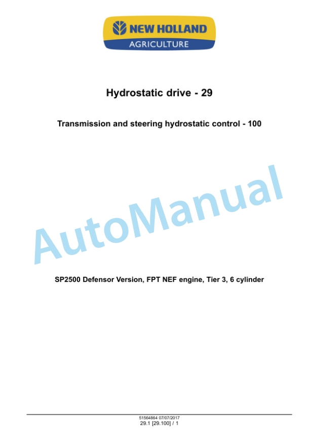 Alternative view of New Holland SP2500 Defensor Service Manual 51564864