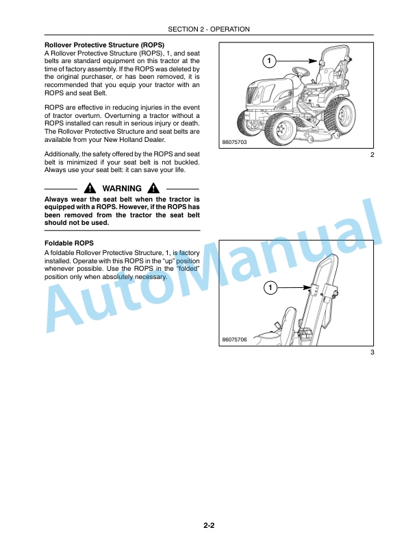 Alternative view of New Holland T1010, T1030, 230GM Tractor Operation and Maintenance Manual 87722409