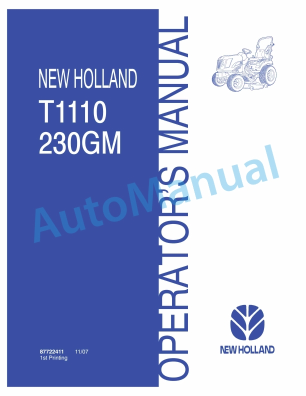 New Holland T1110, 230GM Tractor Operation and Maintenance Manual 87722411