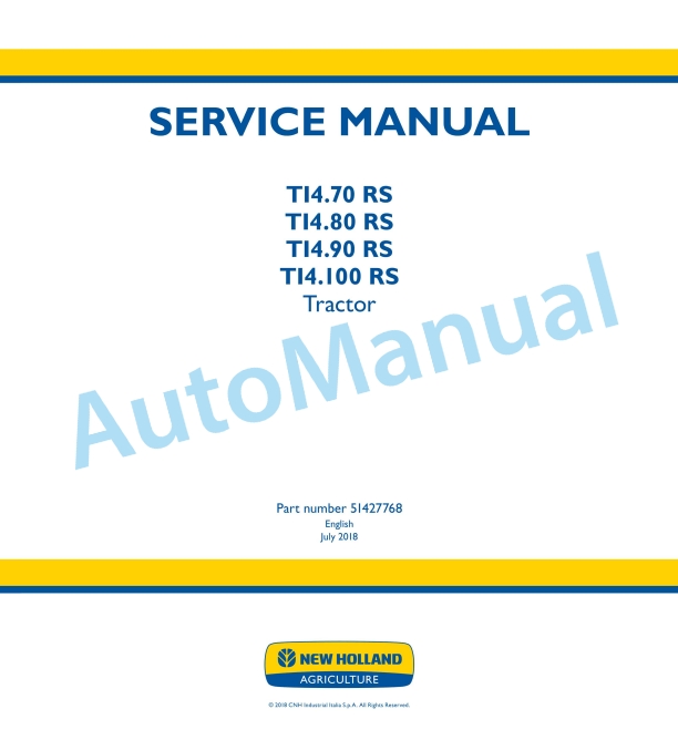 New Holland T14.70RS, T14.80RS, T14.90RS, T14.100RS Tractor Operation and Maintenance Manual 51427768