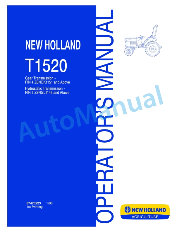 New Holland T1520 Tractor Operation and Maintenance Manual 87473223