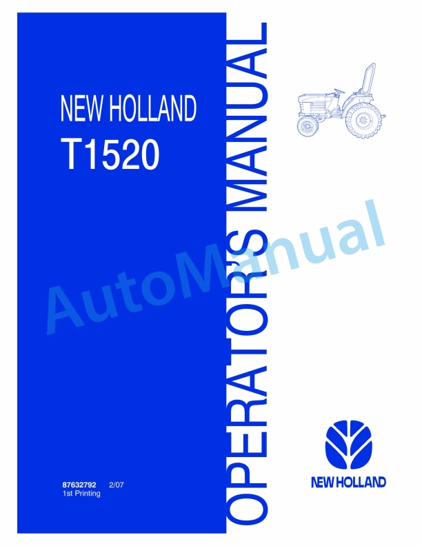 New Holland T1520 Tractor Operation and Maintenance Manual 87632792