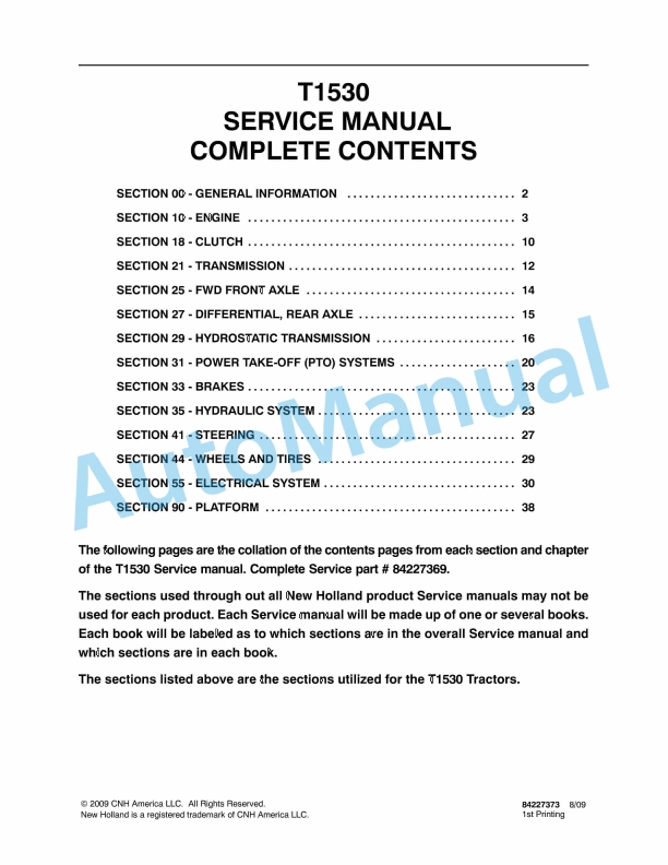 New Holland T1530 Tractor Service Manual 84227369