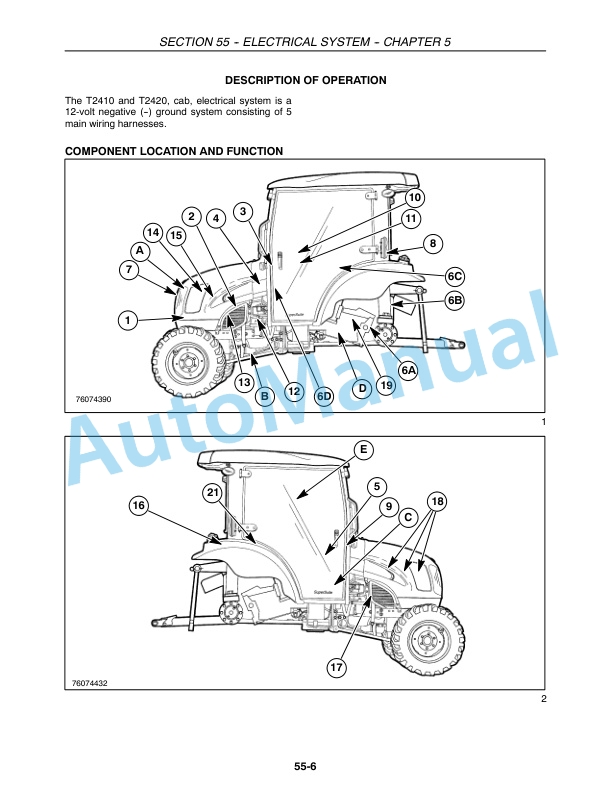 New Holland T2410, T2420 Tractor Repair Manual 87725021-2