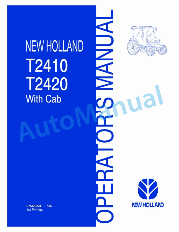 New Holland T2410, T2420 With Cab Tractor Operation and Maintenance Manual 87546653