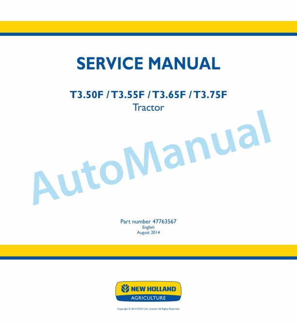 New Holland T3.50F, T3.55F, T3.65F, T3.75F Tractor Operation and Maintenance Manual 47763567