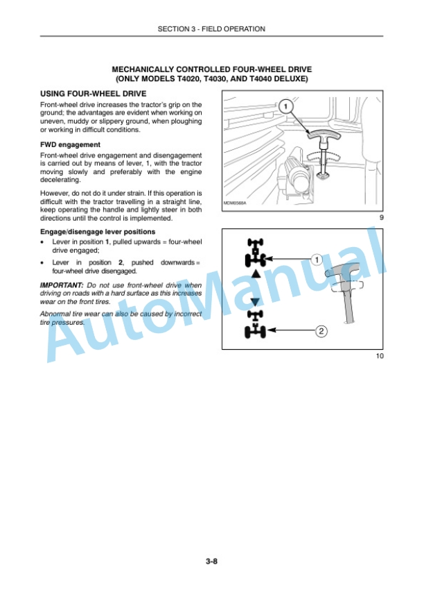 New Holland T4020, T4030, T4040, T4050 Deluxe - Supersteer Tractor Operation and Maintenance Manual 84576051-3