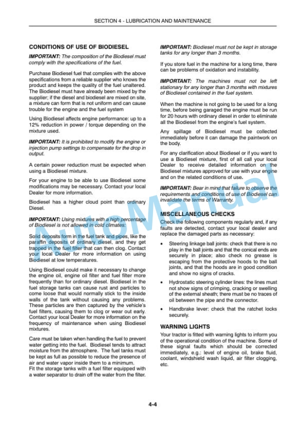 New Holland T4020, T4030, T4040, T4050 Deluxe - Supersteer Tractor Operation and Maintenance Manual 84576051-4