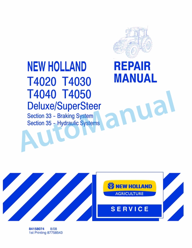 New Holland T4020, T4030, T4040, T4050 Deluxe - Supersteer Tractor Repair Manual 84158074