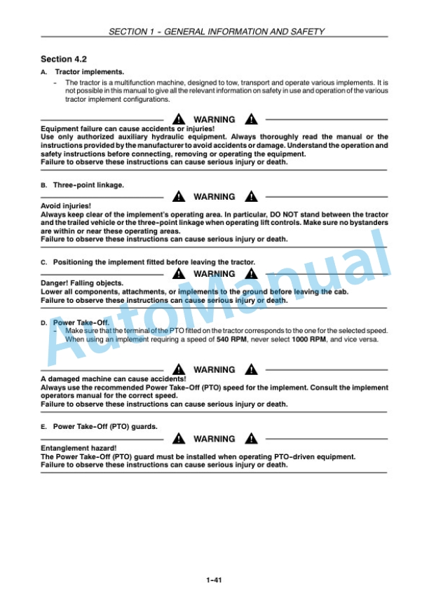 New Holland T4020, T4030, T4040, T4050 Tractor Operation and Maintenance Manual 47374420-2