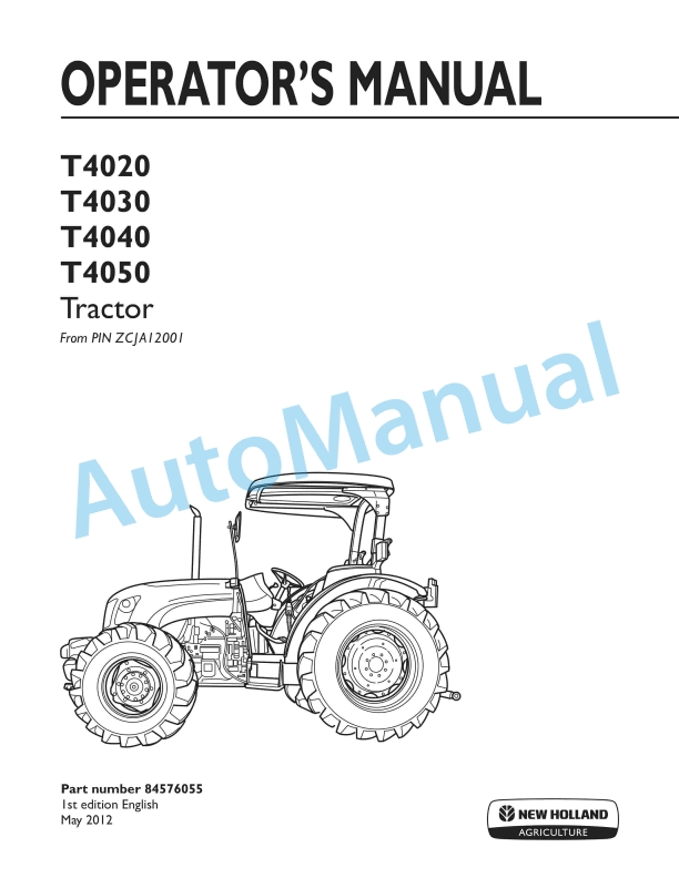 New Holland T4020, T4030, T4040, T4050 Tractor Operation and Maintenance Manual 84576055