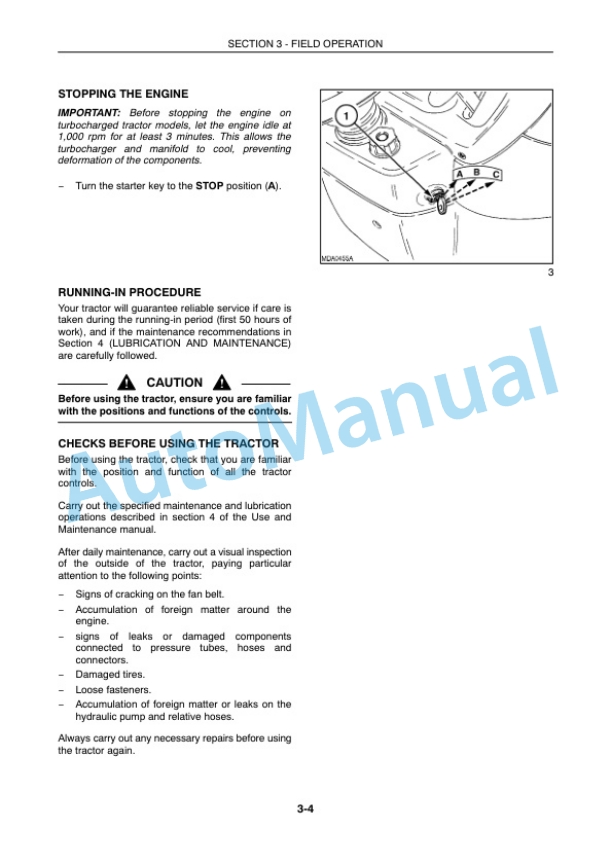 New Holland T4020, T4030, T4040, T4050 Tractor Operation and Maintenance Manual 84576055-3