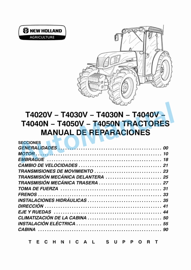 New Holland T4020V, T4030V, T4030N, T4040V, T4040N, T4050V, T4050N Tractor Repair Manual 84150908A