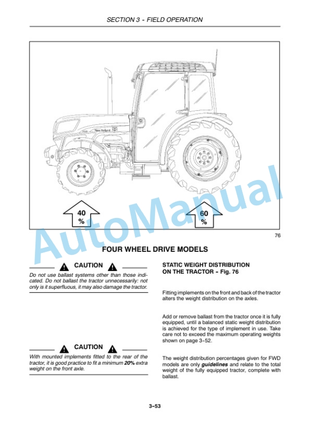 New Holland T4020V, T4030V, T4040V, T4050V Tractor Operation and Maintenance Manual 47374840-4