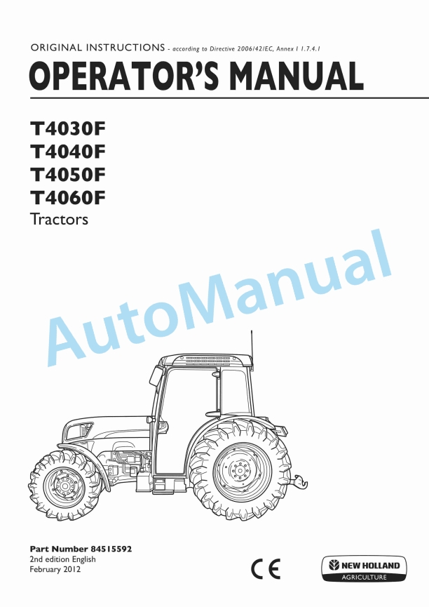 New Holland T4030F, T4040F, T4050F, T4060F Tractor Operation and Maintenance Manual 84515592