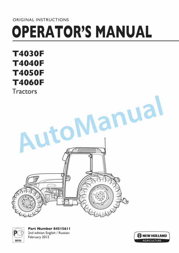 New Holland T4030F, T4040F, T4050F, T4060F Tractor Operation and Maintenance Manual 84515611