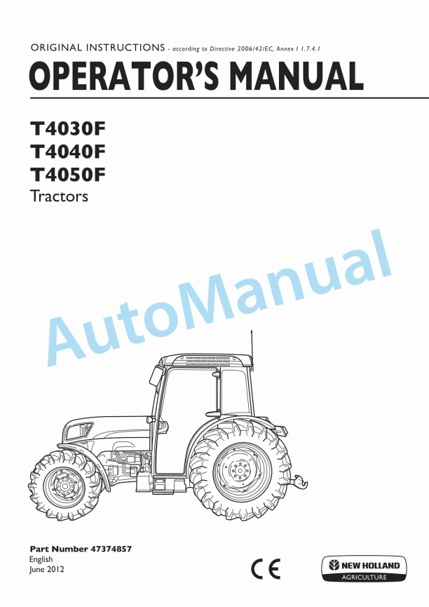 New Holland T4030F, T4040F, T4050F Tractor Operation and Maintenance Manual 47374857