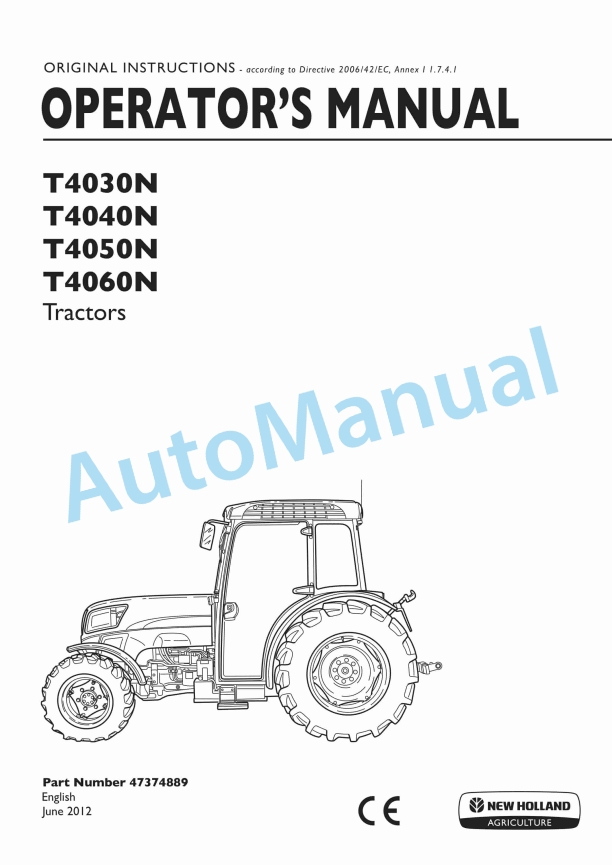 New Holland T4030N, T4040N, T4050N, T4060N Tractor Operation and Maintenance Manual 47374889