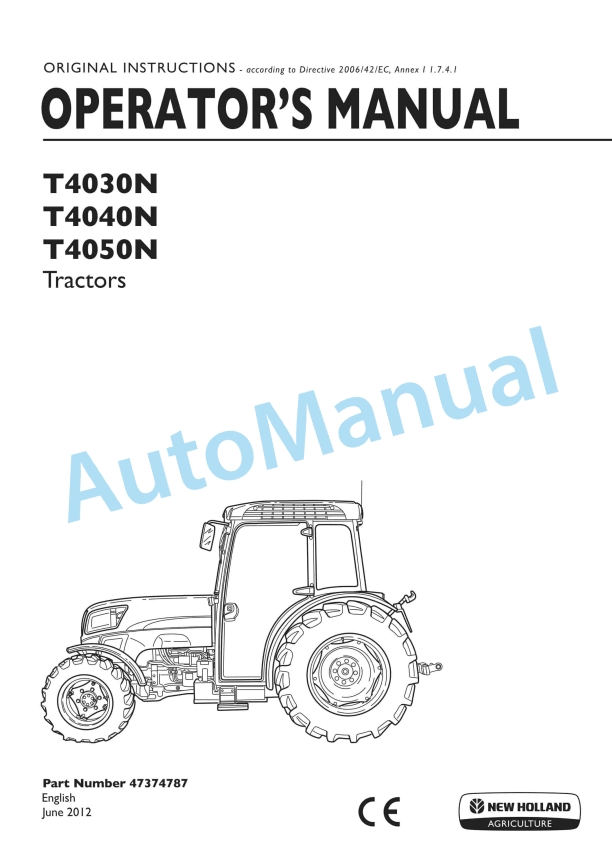 New Holland T4030N, T4040N, T4050N Tractor Operation and Maintenance Manual 47374787