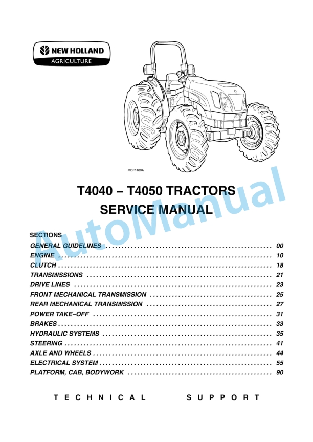 New Holland T4040, T4050 Tractor Service Manual 87744428A