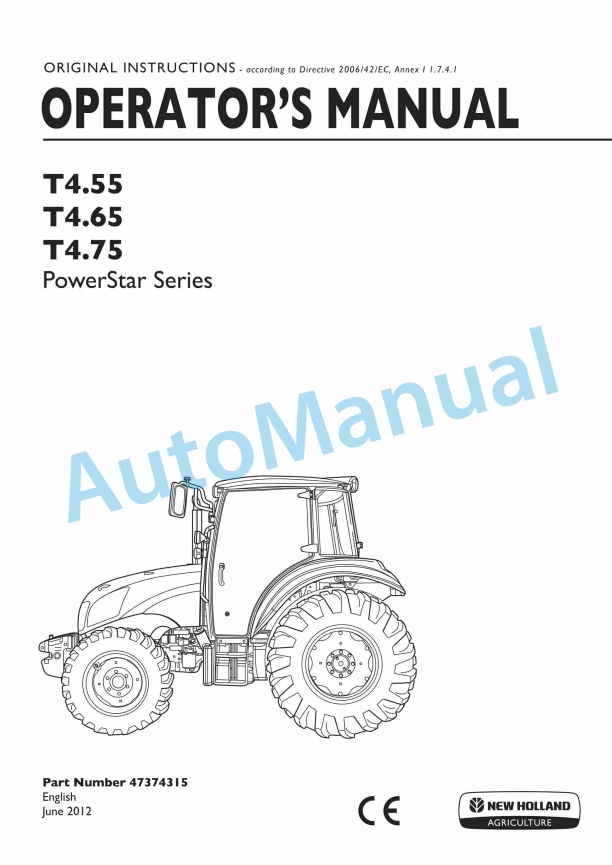 New Holland T4.55, T4.65, T4.75 PowerStar Series Tractor Operation and Maintenance Manual 47374315