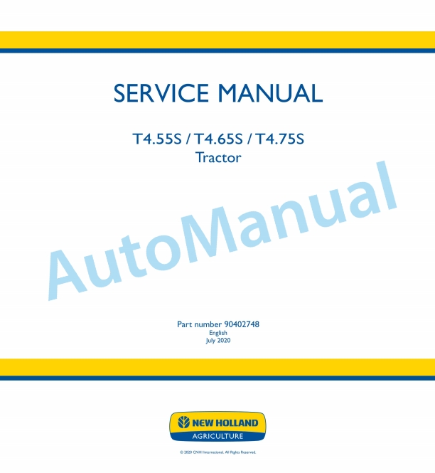 New Holland T4.55S, T4.65S, T4.75S Tractor Service Manual 90402748