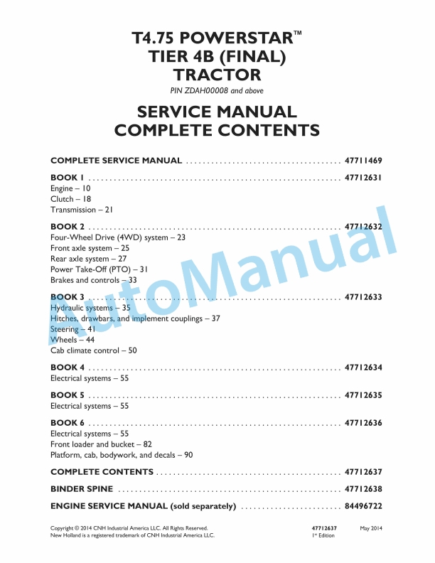 New Holland T4.75 PowerStar Tier 4B Final Tractor Service Manual 47712637