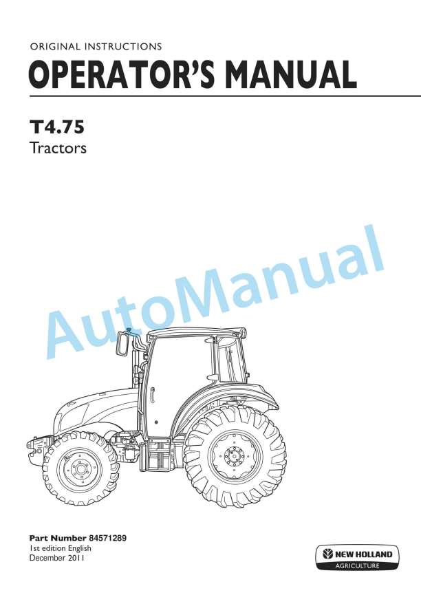 New Holland T4.75 Tractor Operation and Maintenance Manual 84571289
