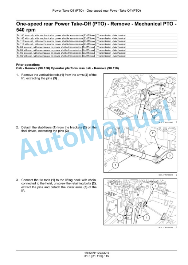 Alternative view of New Holland T4.85, T4.95, T4.105, T4.115 With Hi-Lo Transmission, With Mechanical or Power Shuttle Transmission Tractor Service Manual 47840679
