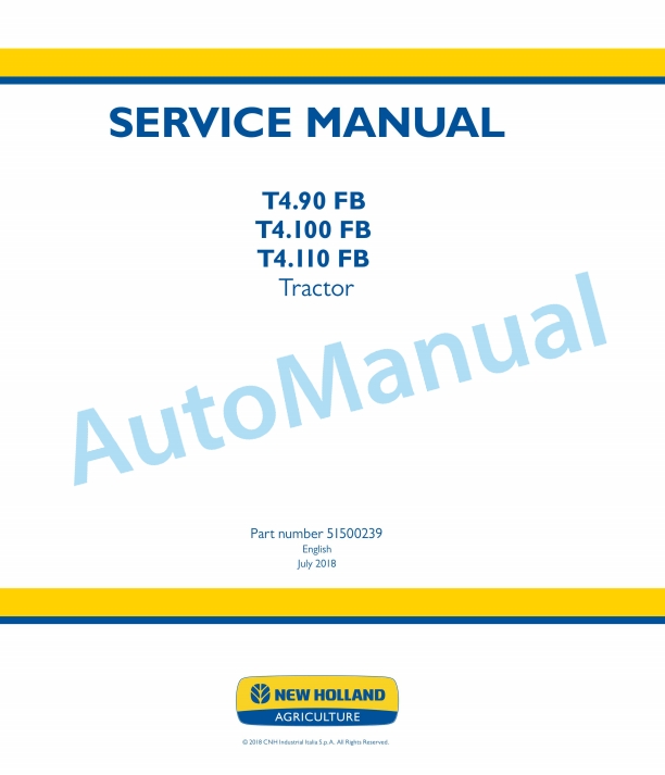 New Holland T4.90 FB, T4.100 FB, T4.110 FB Trator Service Manual 51500239