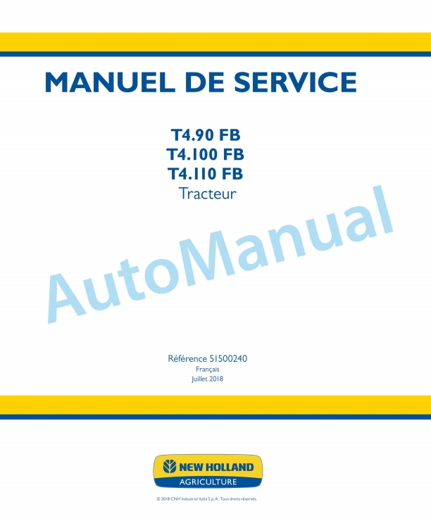 New Holland T4.90 FB, T4.100 FB, T4.110 FB Trator Service Manual 51500240 FR