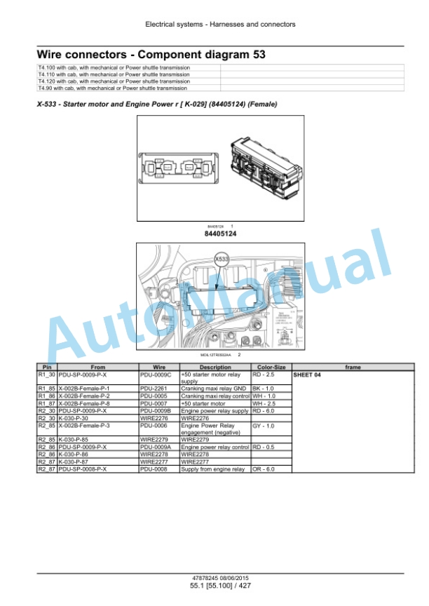 New Holland T4.90, T4.100, T4.110, T4.120 Tier 4B Final Tractor Service Manual 47899697-3