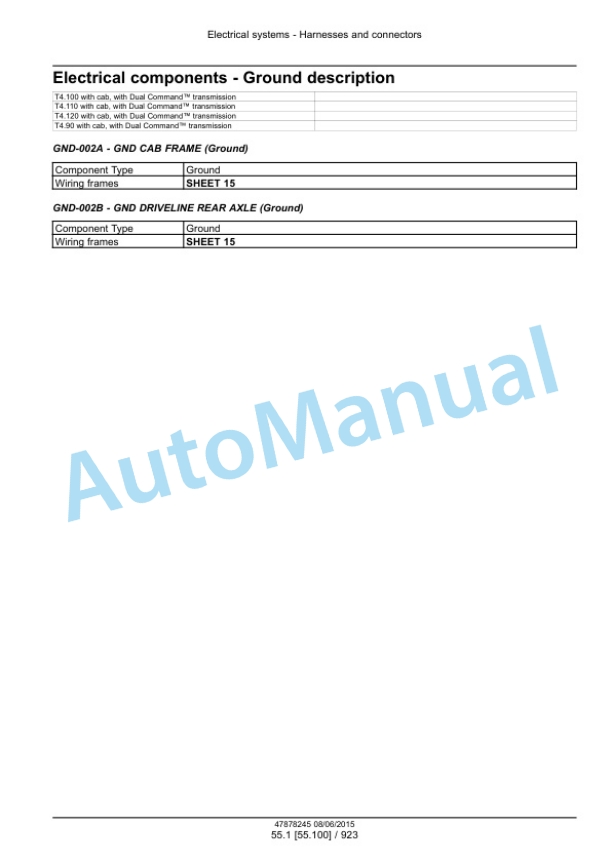 New Holland T4.90, T4.100, T4.110, T4.120 Tier 4B Final Tractor Service Manual 47899698-5