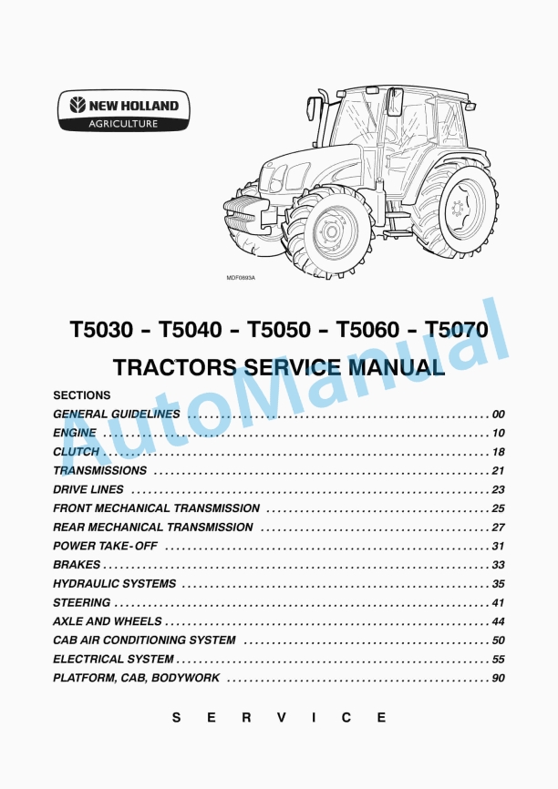 New Holland T5030, T5040, T5050, T5060, T5070 Tractor Service Manual 87679925A1