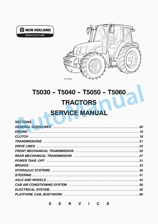 New Holland T5030, T5040, T5050, T5060 Tractor Service Manual 87679925A