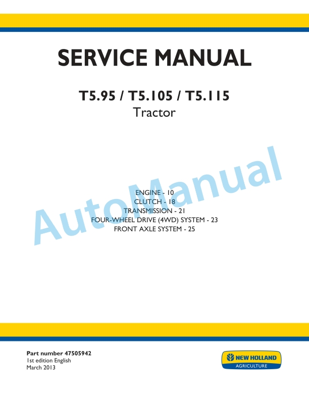 New Holland T5.95, T5.105, T5.115 Tractor Service Manual 47505942