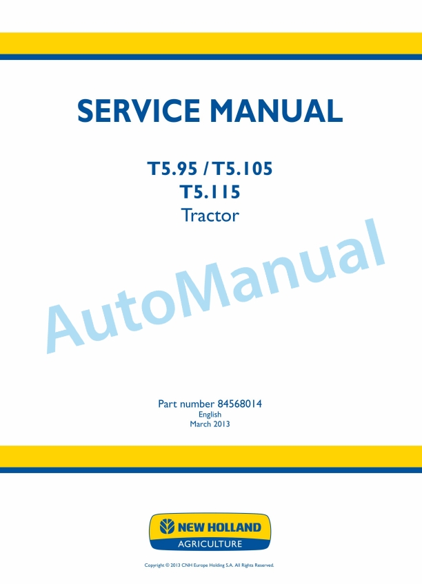 New Holland T5.95, T5.105, T5.115 Tractor Service Manual 84568014